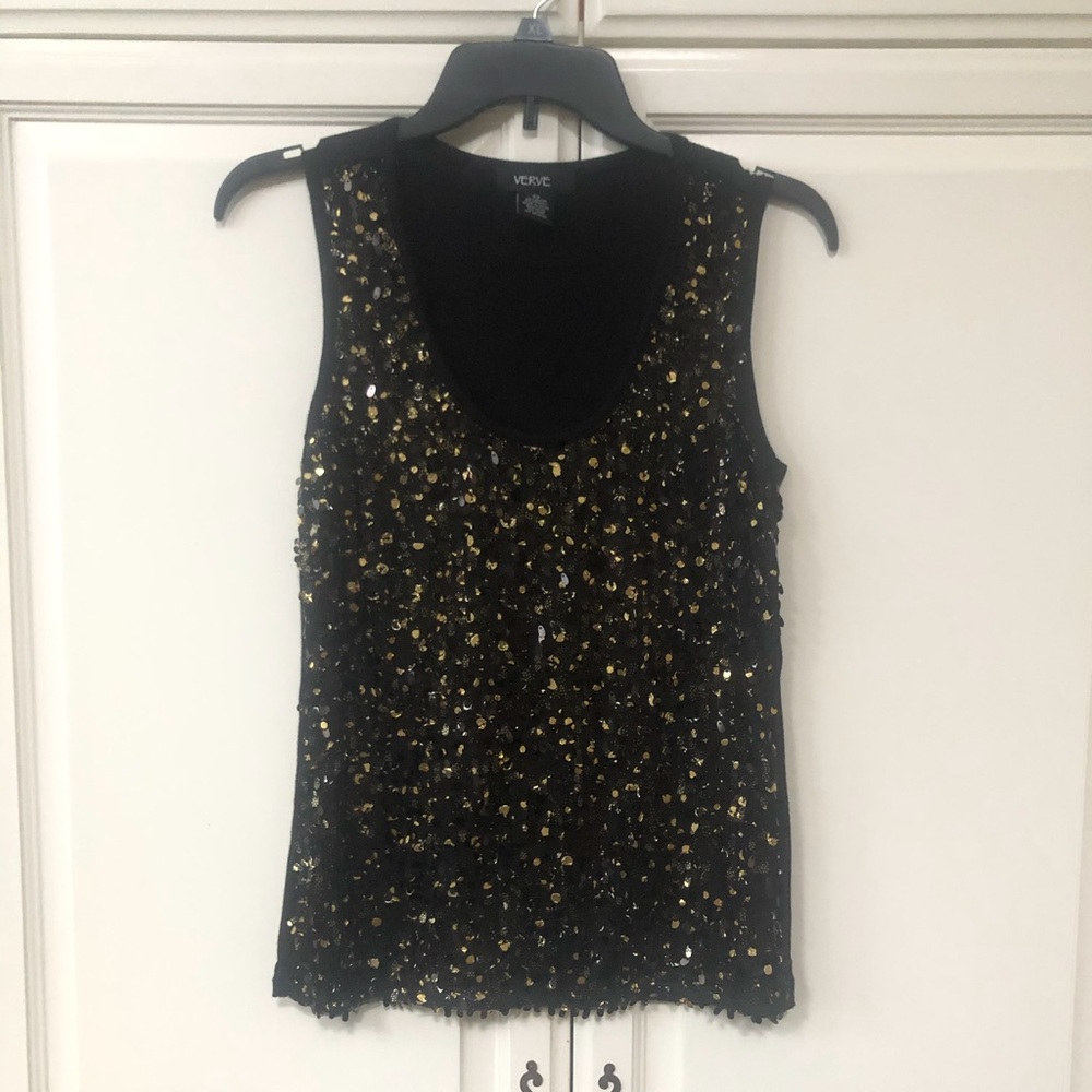 VERVE Black and Gold Sequins Top